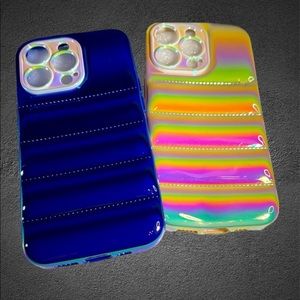 iPhone 13 PRO MAX BLUE Metallic Ombre Iridescent Pearlized BUBBLE Puffer Case